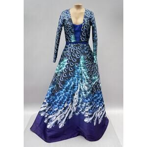 Tube Gallery Phisit & Saxit Dress Women FR36 US2 Blue Peacock Gown Designer NEW